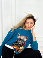 SUDADERA AZUL LEOPARDO