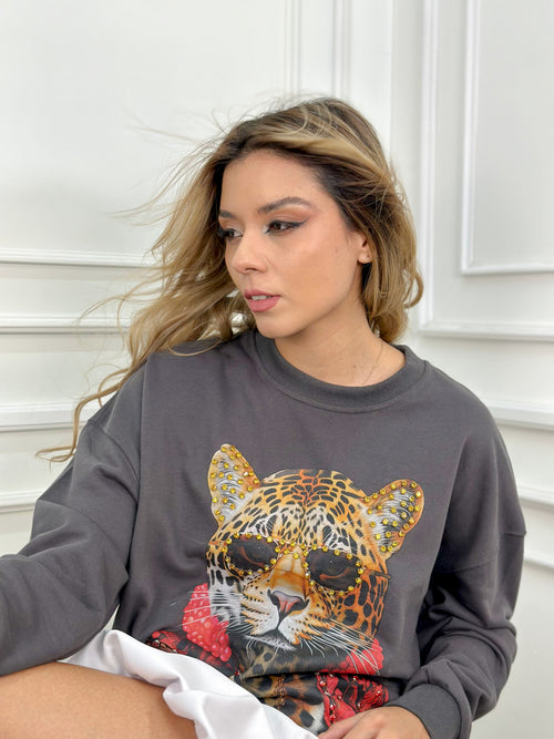 SUDADERA GRIS LEOPARDO