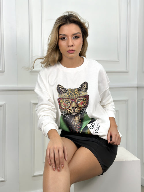 SUDADERA BLANCA DE GATO